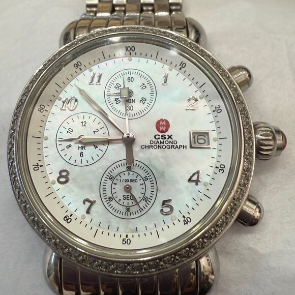 Michele CSX 36mm, MOP Diamond Dial, Chronograph Watch, A14060SS Stainless Band main image 4